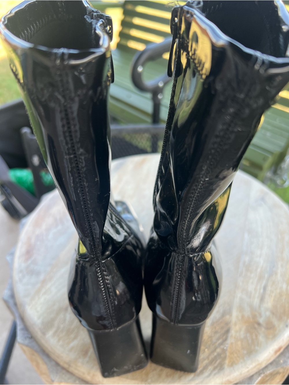 Dream Pairs Black Patent Block Heel Mid-Calf Boots